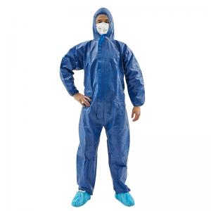 Anti-Static PPE Hooded Disposable SMS Dark Blue Chemical Isolation Coverall Anti-Static PPE Hooded Disposable SMS Dark Blue Chemical Isolation Coverall