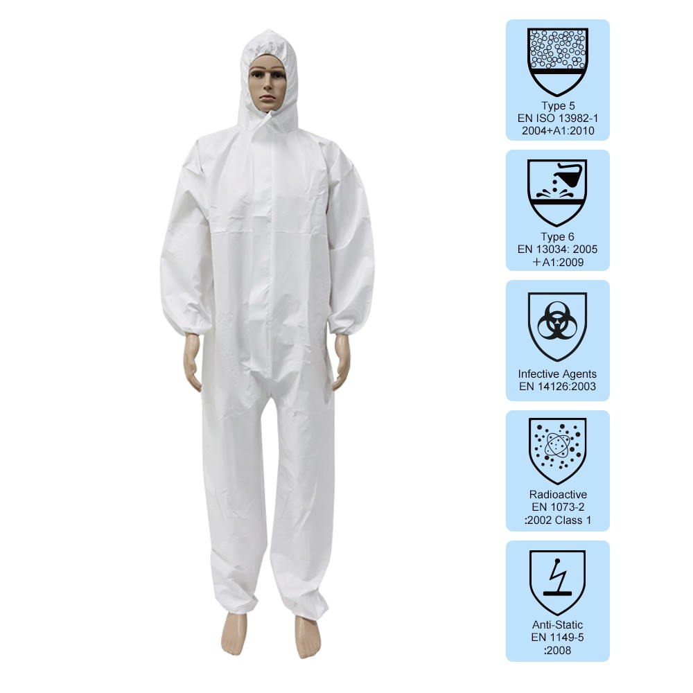 Hooded Microporous Coveralls with Storm Flap 